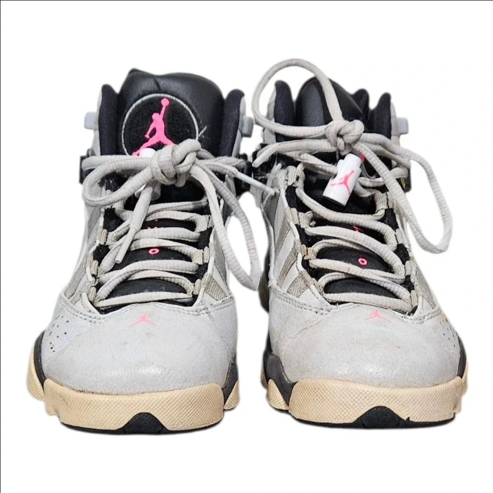 Nike Air Jordan 6 Rings Kids 5Y Wolf Grey Pink Flash Sneakers 323399-009